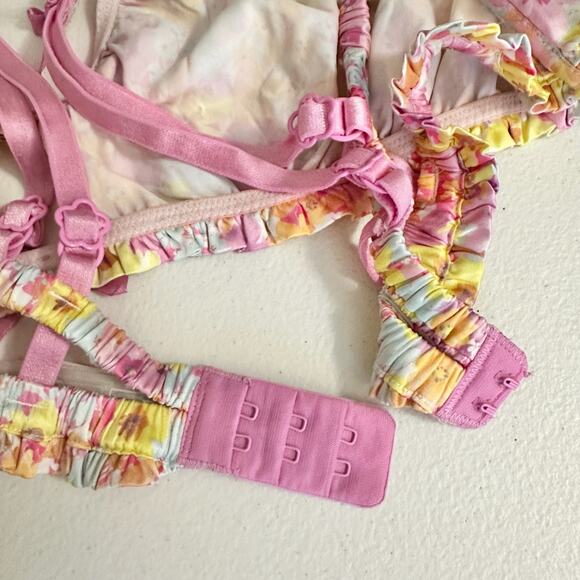 FOR LOVE & LEMONS Pastel Punch Bra Pink Yellow Floral Ruffled Lingerie - Picture 8 of 11
